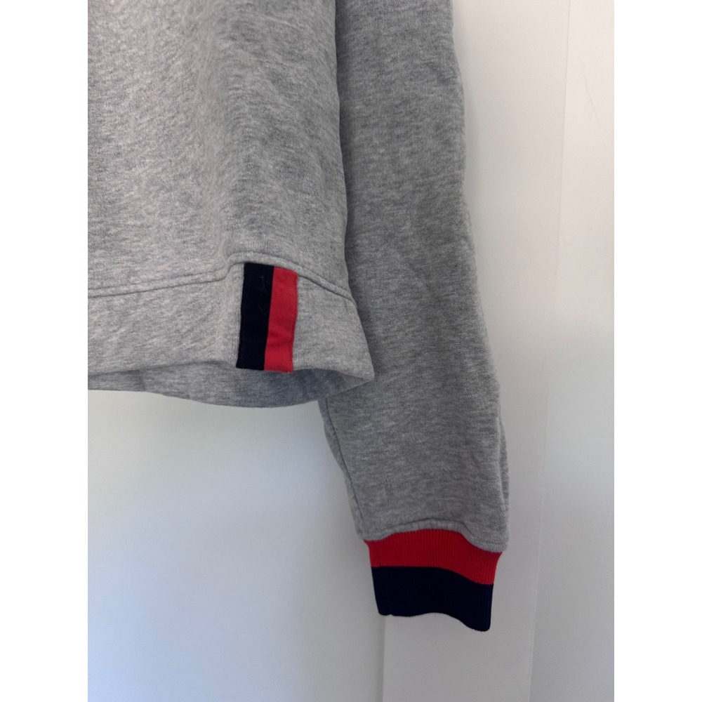 KULE Cropped Hoodie Heather Gray Cotton Striped Cuff Sweatshirt Size Large - Picture 2 of 5
